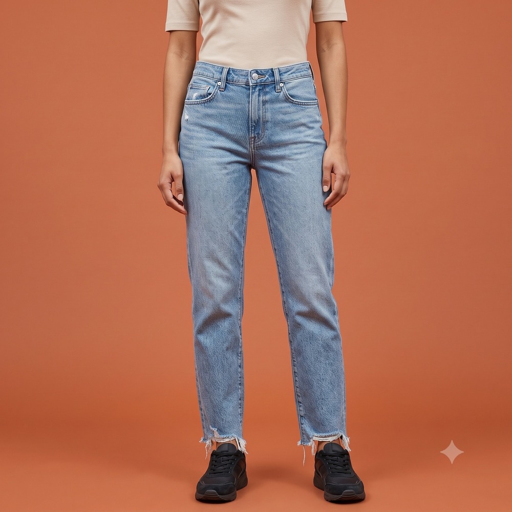 American Eagle Curvy Mom Jeans Women 4 Regular Light Wash Raw Hem 5750971399 EUC